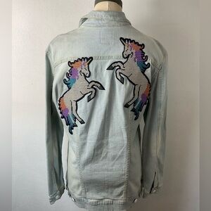 Rare LuLaRoe Jaxon Unicorn Denim Jean Jacket Sz M